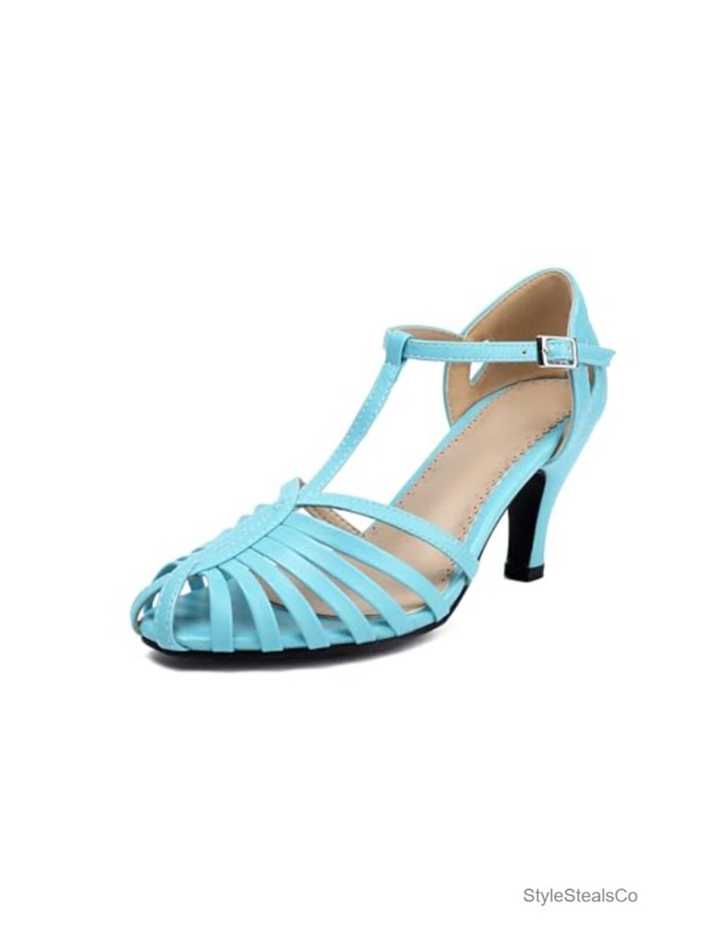 Vintage Style Mary Jane Pumps with Block Heel, Faux Suede, Buckle Closure